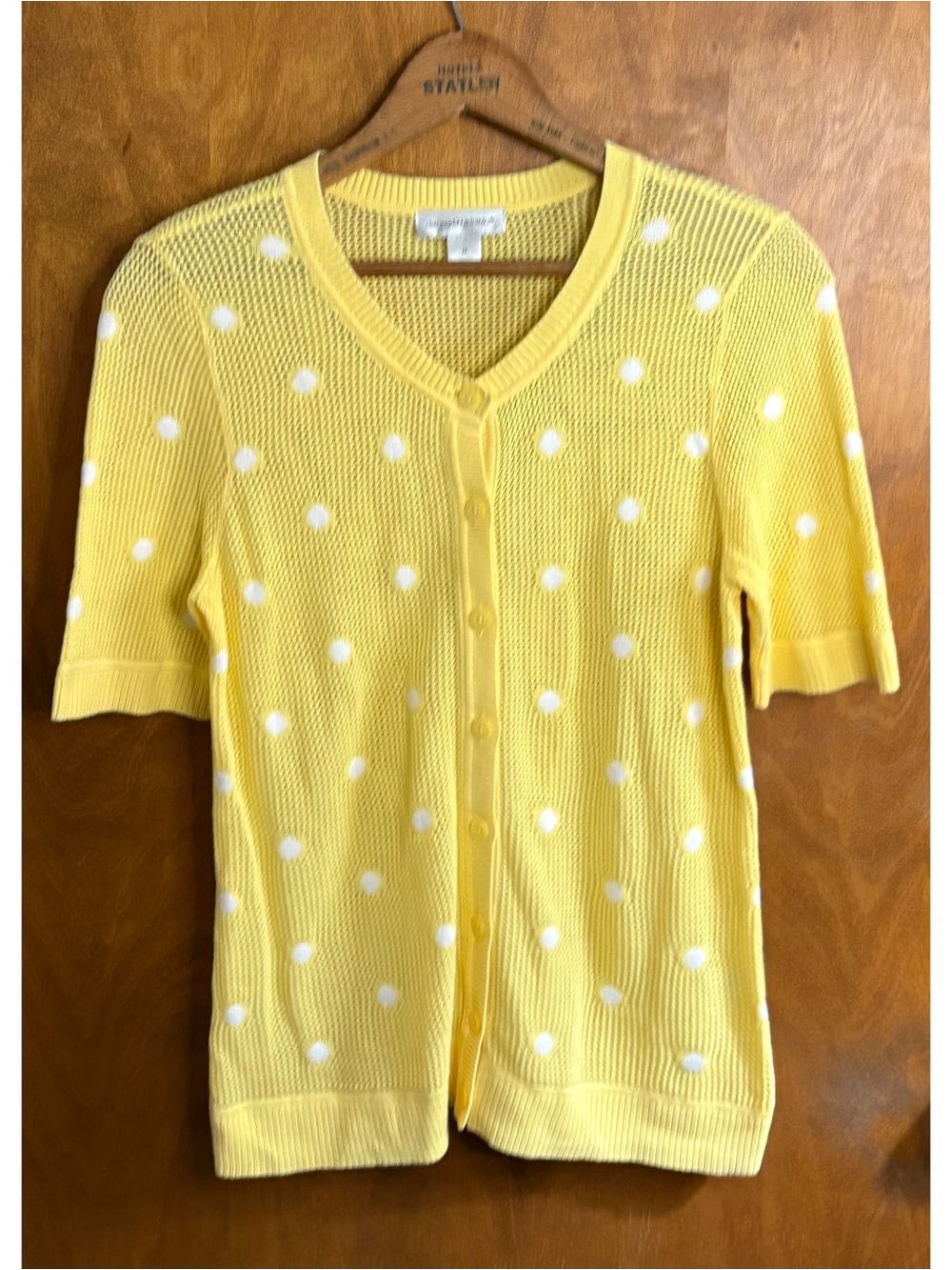 Vintage Y2K Butter Yellow Polka Dot Open Knit Cardigan Sweater Fisherman Coastal